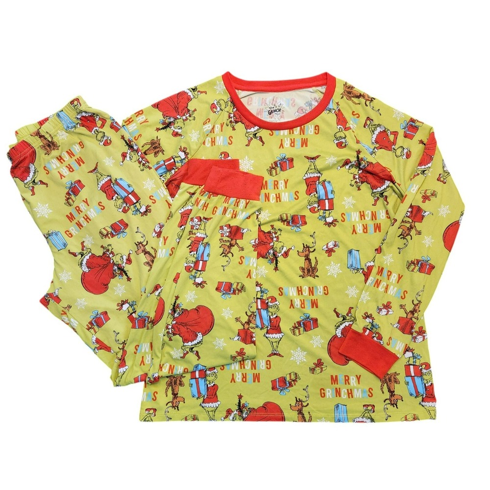 The Grinch Merry Grinchmas Pajama Set Green Red L 12-14 Holiday Sleepwear
